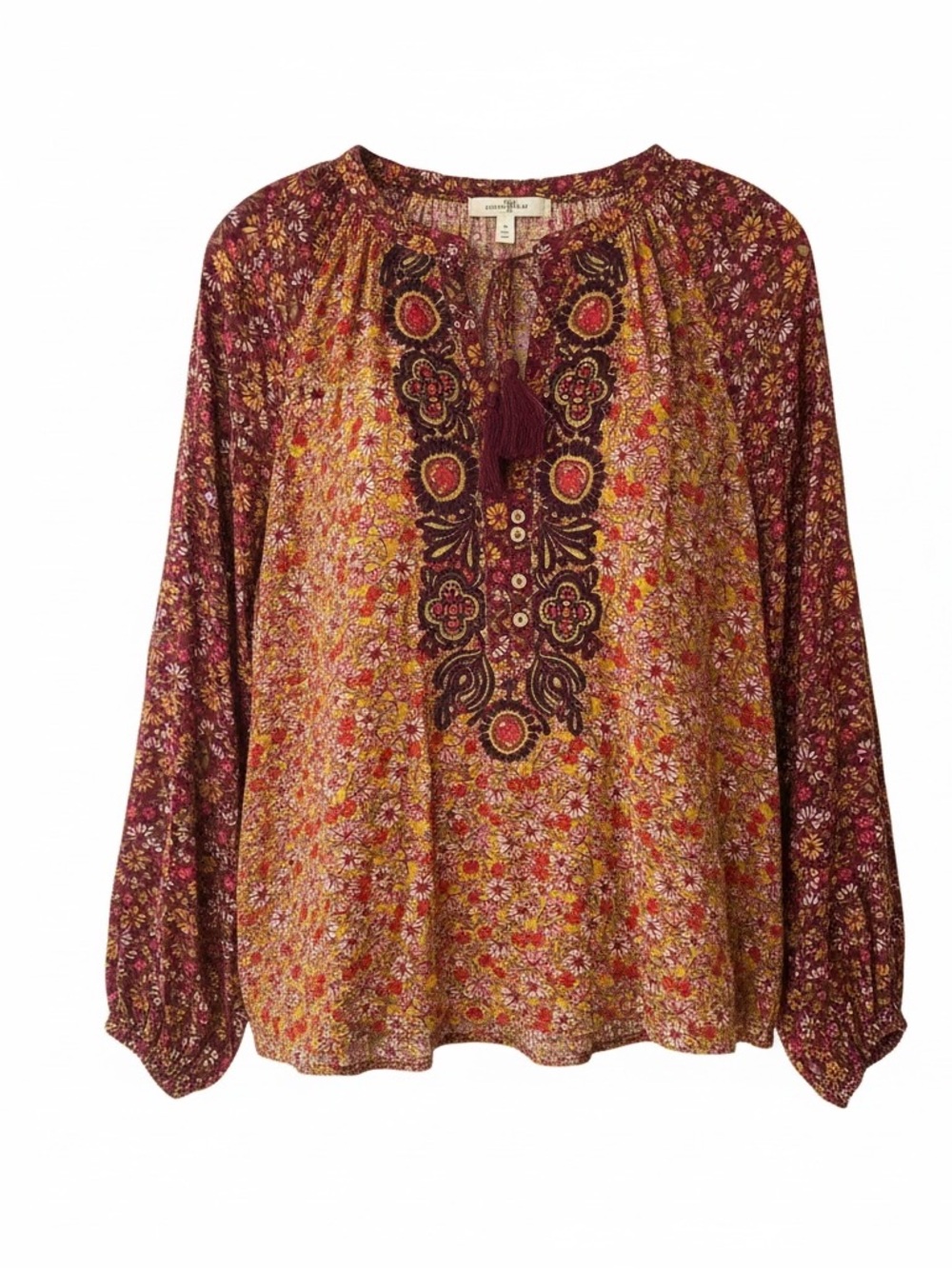 Natural Life Camille Embroidered Top Stemmed Daisies Wine